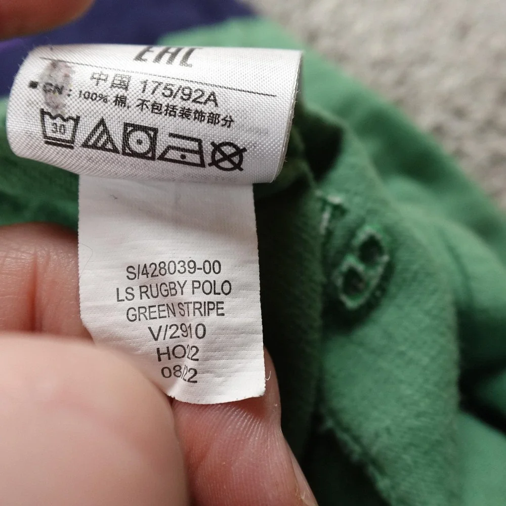 Gap Rugby Shirt‎ Mens S Green Purple Stripe Long Sleeve Polo Casual Preppy Y2K